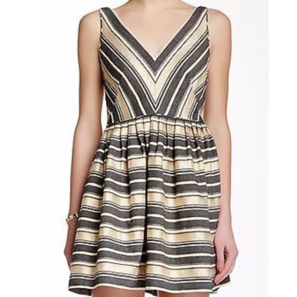 J. CREW Factory Sparkle Glam Metallic Candy Stripe Fit & Flare Party Minidress - Picture 3 of 10
